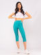 Yoga Frauen Capri Leggings Glänzend & Hochgeschnitten Turquoise