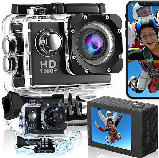 E045 Action Camera Full HD (1080p) Υποβρύχια (με Θήκη) Μαύρη