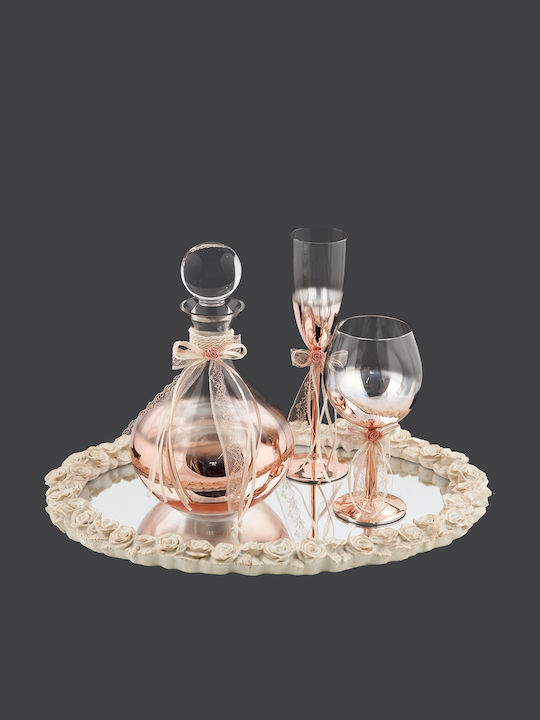 La Vista Set Carafă de Nuntă cu Pahar de Vin Roz 2buc