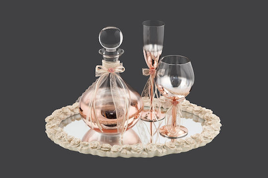 La Vista Set Carafă de Nuntă cu Pahar de Vin Roz 2buc