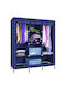 Fabric Wardrobe with Zipper and Shelves in Blue Color 130x45x175cm