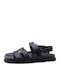 Leather Women's Flat Sandals Flatforms in Black Color