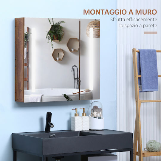 Kleankin Bathroom Mirror Led made of Particle Board with Shelf 70x15cm Brown
