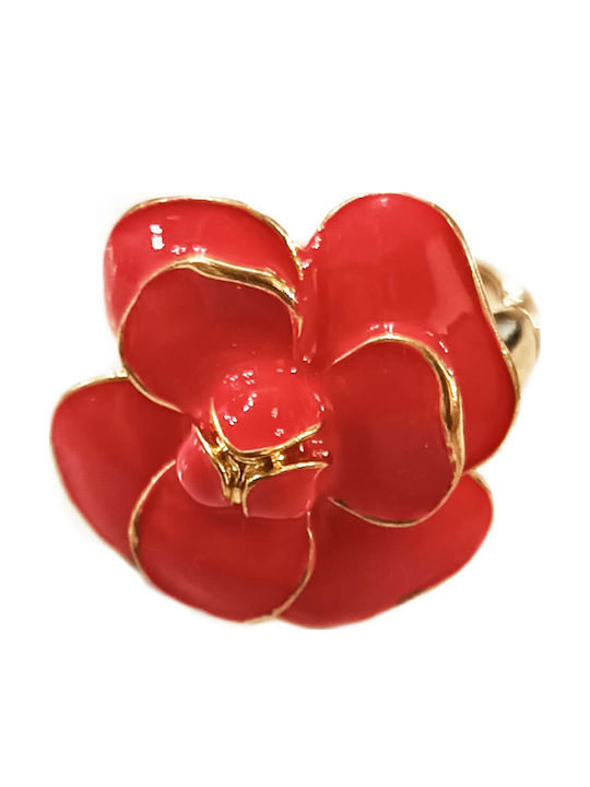 Damenring Gold Rote Blume Innen Elastisch Baria