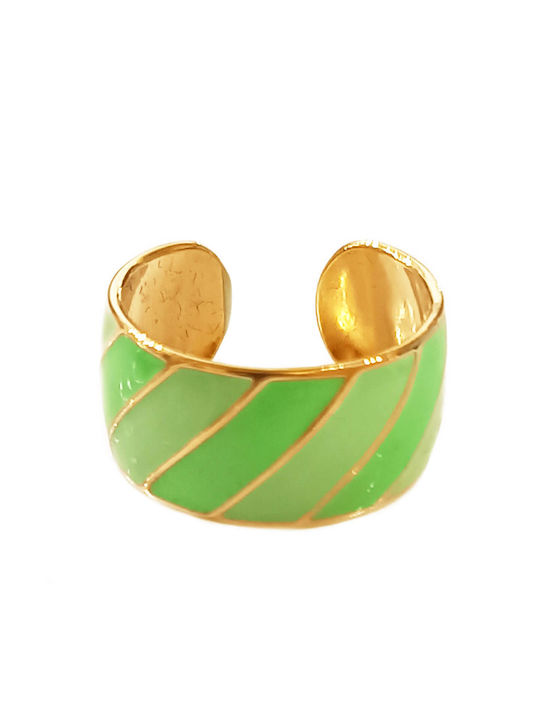 Women's Gold Striped Green Baria Ring