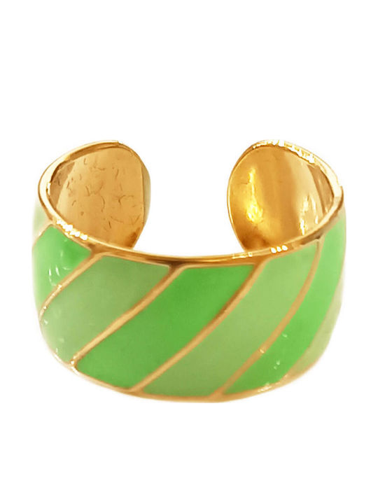Women's Gold Striped Green Baria Ring