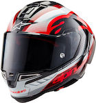 Alpinestars Supertech R10 Black/Carbon Red/White Glossy Cască de motocicletă Față întreagă ECE 22.06 cu Pinlock