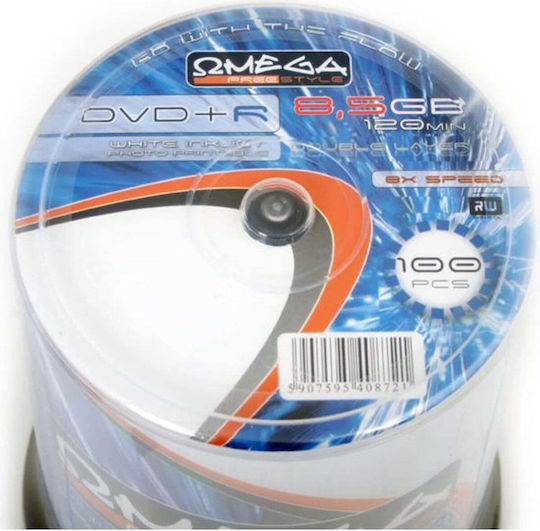 Omega Inscripționabile DVD+R 8x Strat dublu 8.5GB Cutie pentru prăjituri 100buc