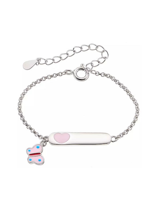 Oxzen Silver Kids Bracelet Platinum-Plated Identity Rose Butterfly Ideal Engraving