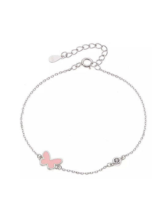 Oxzen Silver Kids Bracelet Platinum Plated Pink Butterfly