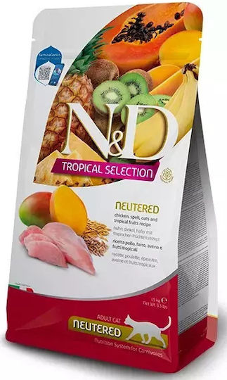 Farmina N&D Tropical Selection Hrană Uscată cu Puține Cereale pentru Pisici Sterilizate cu Pui 0.3kg