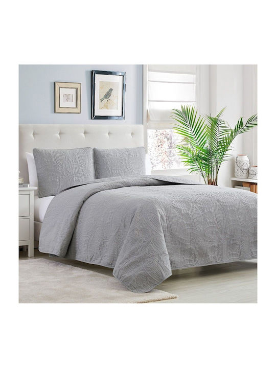 My Home Luxury Set Coverlet Queen Size GREY OPEN 220x240cm 3pcs