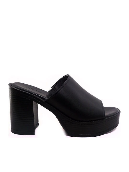 Commanchero Original Leather Mules with Heel in Black Color 51007