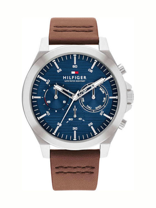 Tommy Hilfiger Sport Men's Watch 46mm Battery with Brown Leather Strap