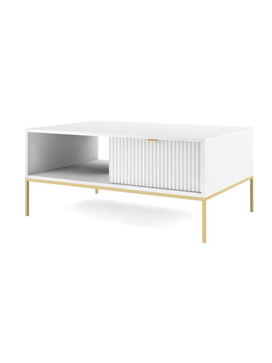 Rectangular Coffee Table Nova Wooden White + Gold L104xW68xH46cm.