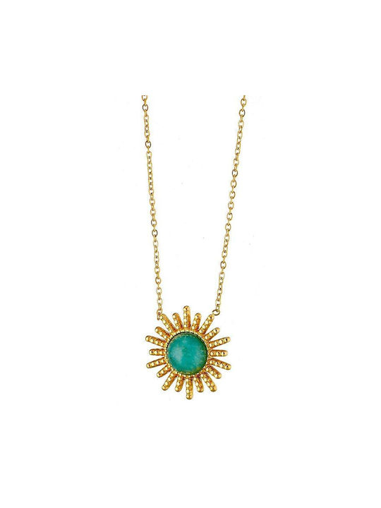 Stainless Steel Gold-Plated 24k Turquoise Necklace As12957