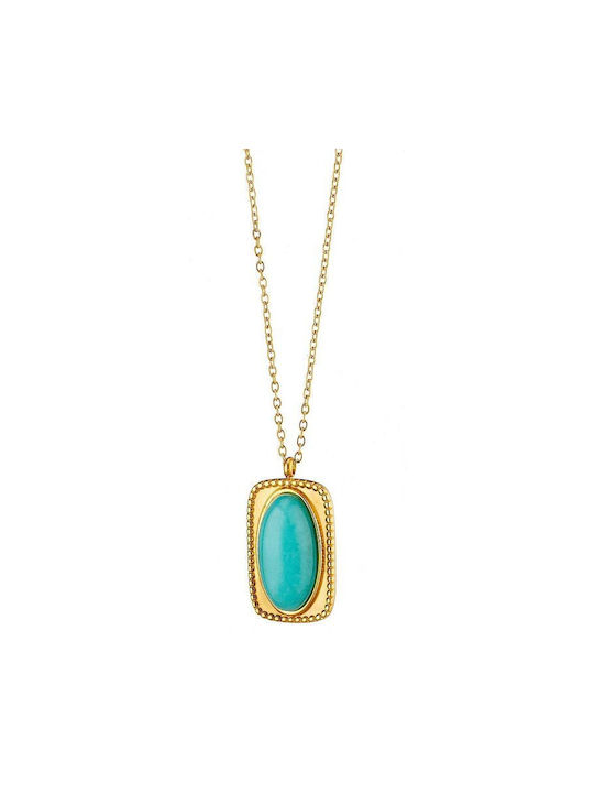 Necklace Stainless Steel Gold Plated 24k Turquoise As12965