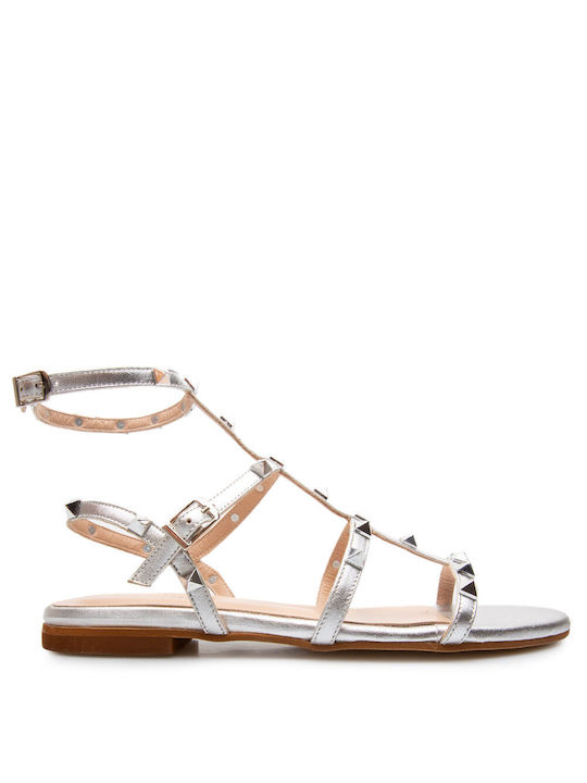 Labrini Damen Flache Sandalen in Silber Farbe