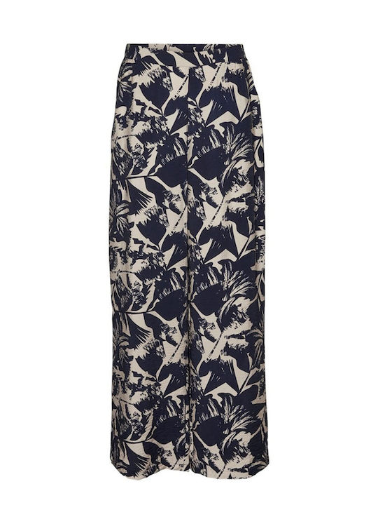 Vero Moda Women's High-waisted Fabric Trousers with Elastic Navy