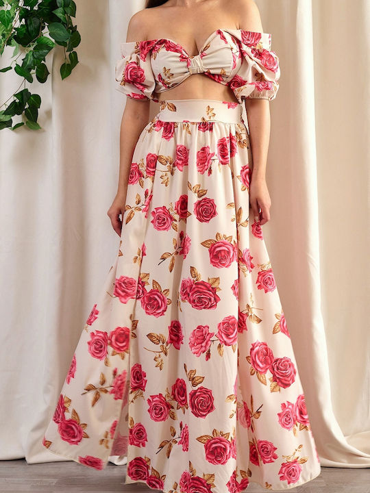 DOT Set with Skirt Floral Beige