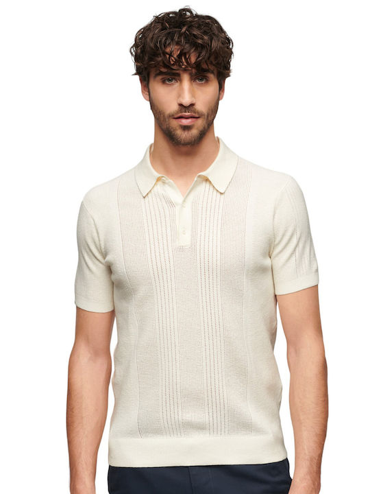 Superdry Bluza pentru bărbați cu mâneci scurte Polo Off White