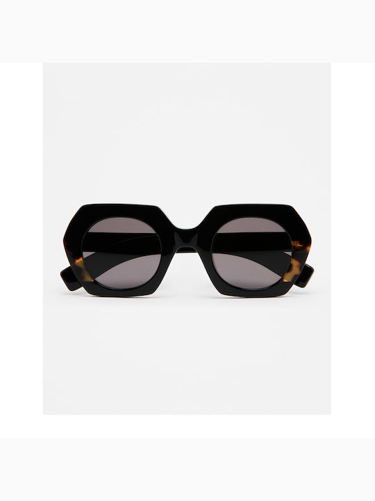 Kaleos Women's Sunglasses with Black Plastic Frame and Black Lens PIAF 1