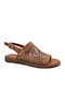 Leather Women's Flat Sandals in Tabac Brown Color