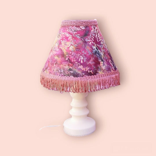 Oxygen Gold Leafs Ceramic Table Lamp for E27 Socket with Pink Shade and White Base