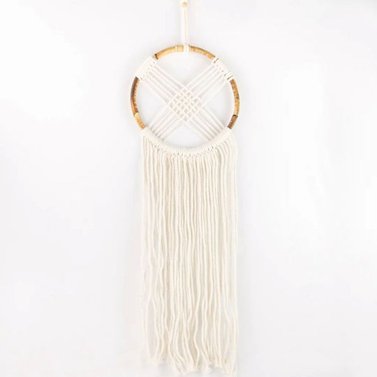 Synchronia Decorative Dreamcatcher Handmade Ecru Made of Fabric 60x18cm