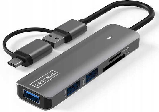 Zenwire Hub 3 Θυρών USB 3.0 με σύνδεση USB-A / USB-C Γκρι