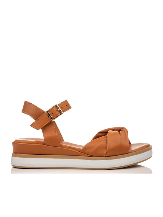 Women's Leather Ankle Strap Platforms Brown