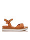 Women's Leather Ankle Strap Platforms Brown