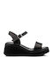 Women's Leather Ankle Strap Platforms Black