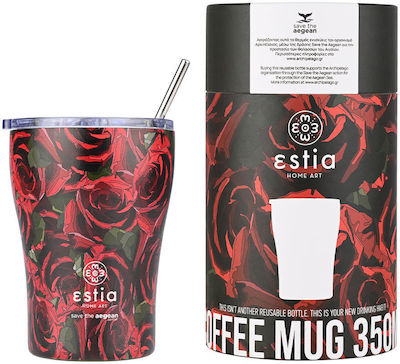 Estia Coffee Mug Save The Aegean Glas Thermosflasche Rostfreier Stahl BPA-frei Twilight Rose 350ml mit Stroh