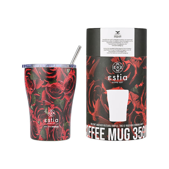 Estia Coffee Mug Save The Aegean Ανακυκλώσιμο Ποτήρι Θερμός Ανοξείδωτο BPA Free 350ml Twilight Rose με Καλαμάκι