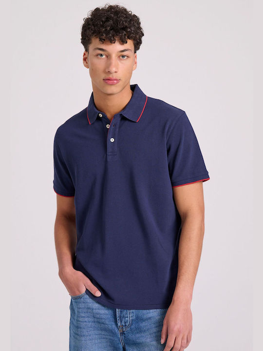 Funky Buddha Bluza Bărbătească cu Mânecă Scurtă Polo Albastru marin