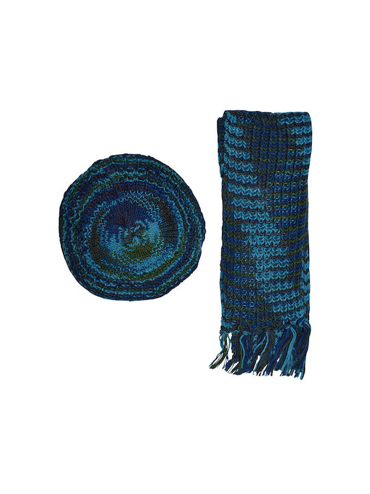 Stamion Kids Beanie Set with Scarf Knitted Blue