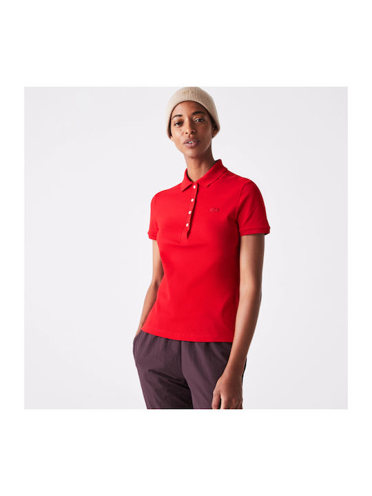 Lacoste Stretch Women's Polo Shirt Short Sleeve Red