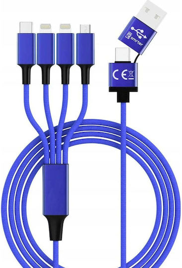 Smrter Hydra Elite 6in1 Плетен USB към Lightning / Type-C / micro USB Кабел 3A Син 1м