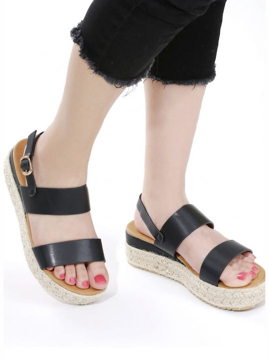Sandale negre cu două curele plate