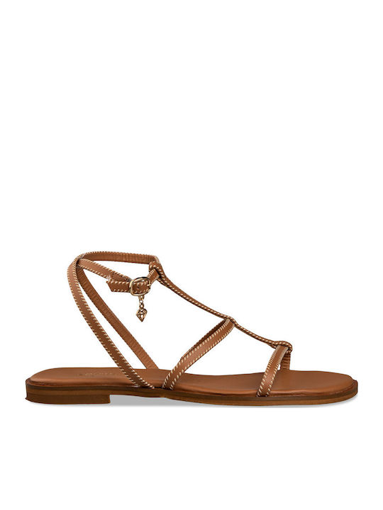 Women's Flat Sandals with Strap in Brown Color