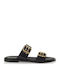 Leder Flache Sandalen für Damen in Schwarz Farbe