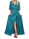 Bellino Maxi Evening Dress Wrap with Slit Petrol Blue