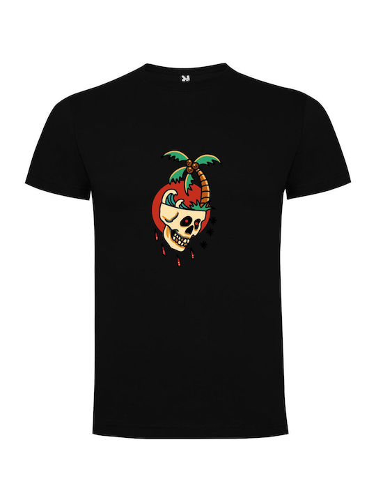 iLovePrints Island Skull Illustration T-shirt Black