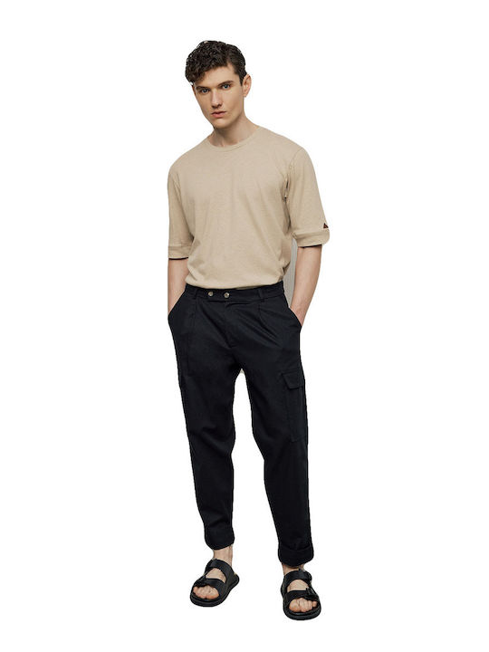 Black Linen Cargo Trousers