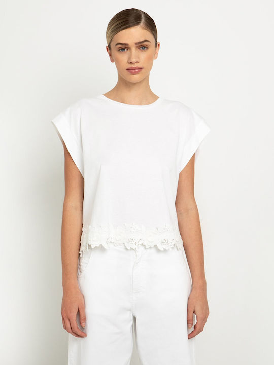 Toi&Moi Women's Blouse Short Sleeve Floral White