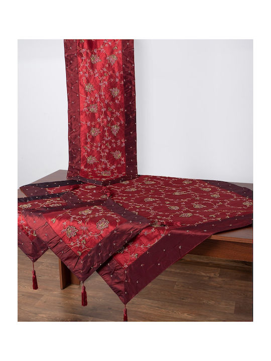 Silk Fashion Tablecloth with Embroidery Set 4pcs Bordeaux 100x100cm