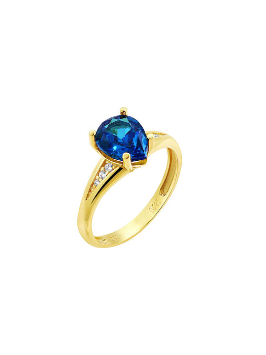 Blue & White Zircon Gold Ring K14 P-71433 Yellow Gold K14