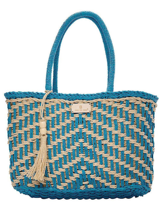 Bag to Bag Ψάθινη Τσάντα Θαλάσσης Μπλε