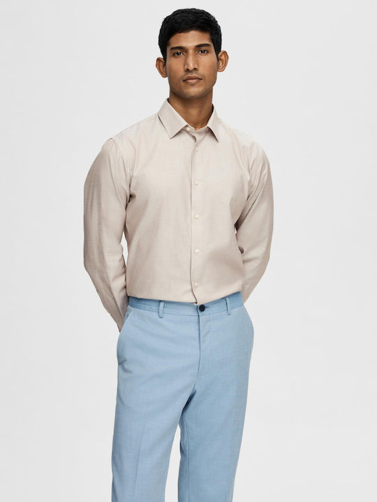 Selected Men's Shirt Long-sleeved Beige Light